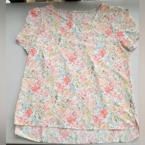 Les Amis Pink Floral Pastel Short Sleeve Blouse - Size Large